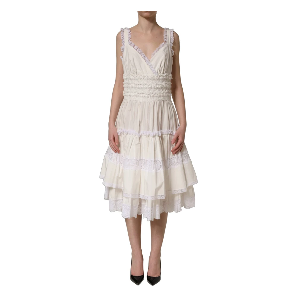 Dolce & Gabbana Women's White Cotton Poplin Ruffled Midi Dress - Midi Dresses - 2XS - Dresses