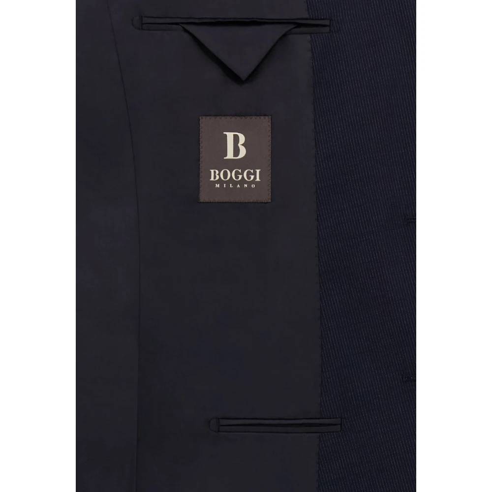 Boggi Milano Fijn Gestreept Stretch Wollen Pak Blue Heren