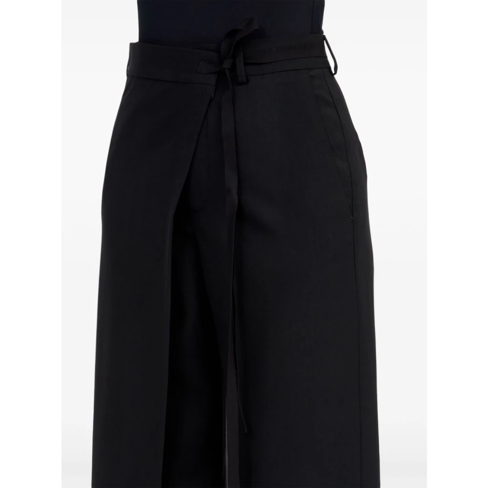 MM6 Maison Margiela Zwarte wollen uitlopende broek met strik Black Dames