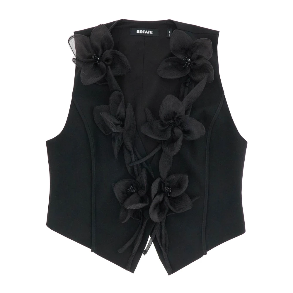 Rotate Birger Christensen Mouwloze Zwarte Stofvest met Bloemen Black Dames