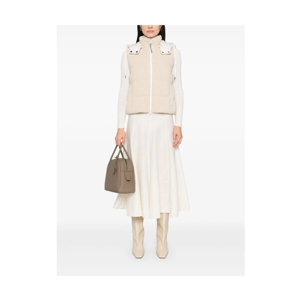 BRUNELLO CUCINELLI Beige Gewatteerd Vest met Capuchon Beige Dames