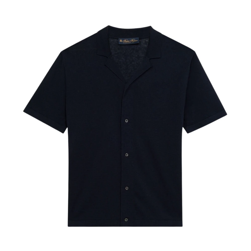 Brooks Brothers Men's Blue Cotton-Linen Knit Polo Shirt