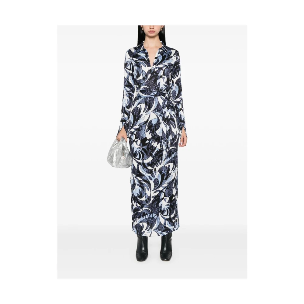 Diane Von Furstenberg Blauwe Abstracte Print V-hals Jurk Multicolor Dames
