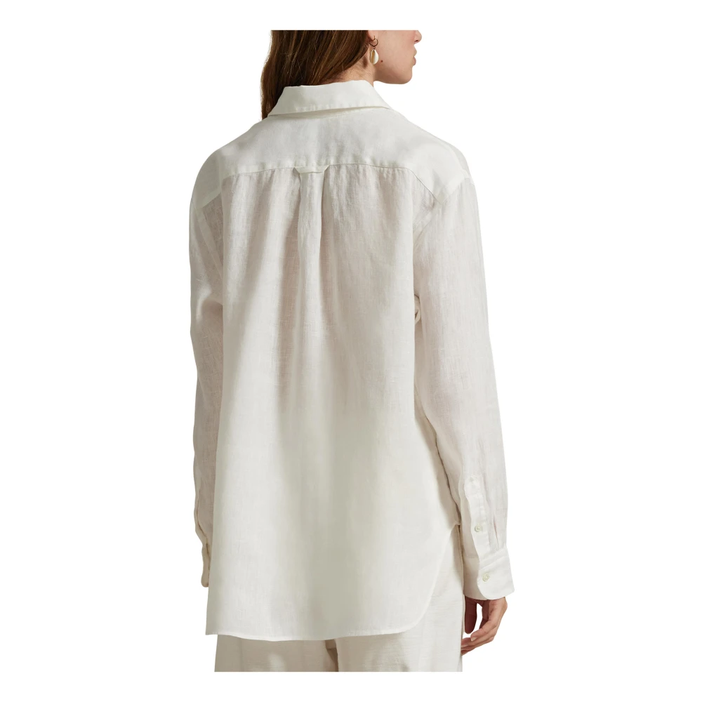 Polo Ralph Lauren Witte Linnen Oversized Shirt met Pony Borduursel White Dames