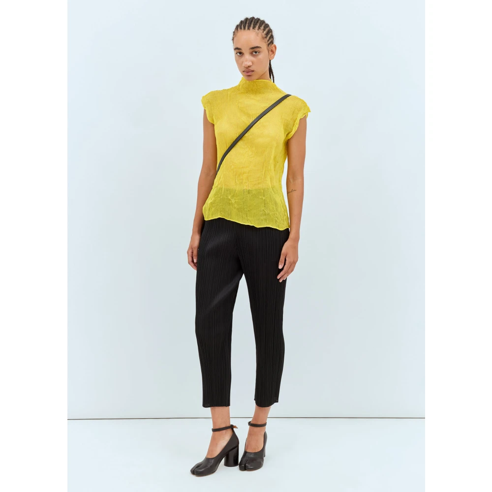 Issey Miyake Geplooide Chiffon Twist Top Yellow Dames