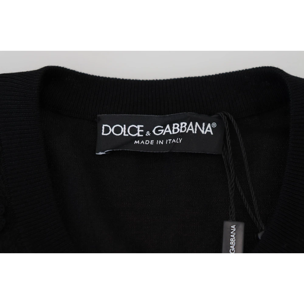 Dolce & Gabbana Elegante Zwarte Bloemen Kant Vest Black Dames