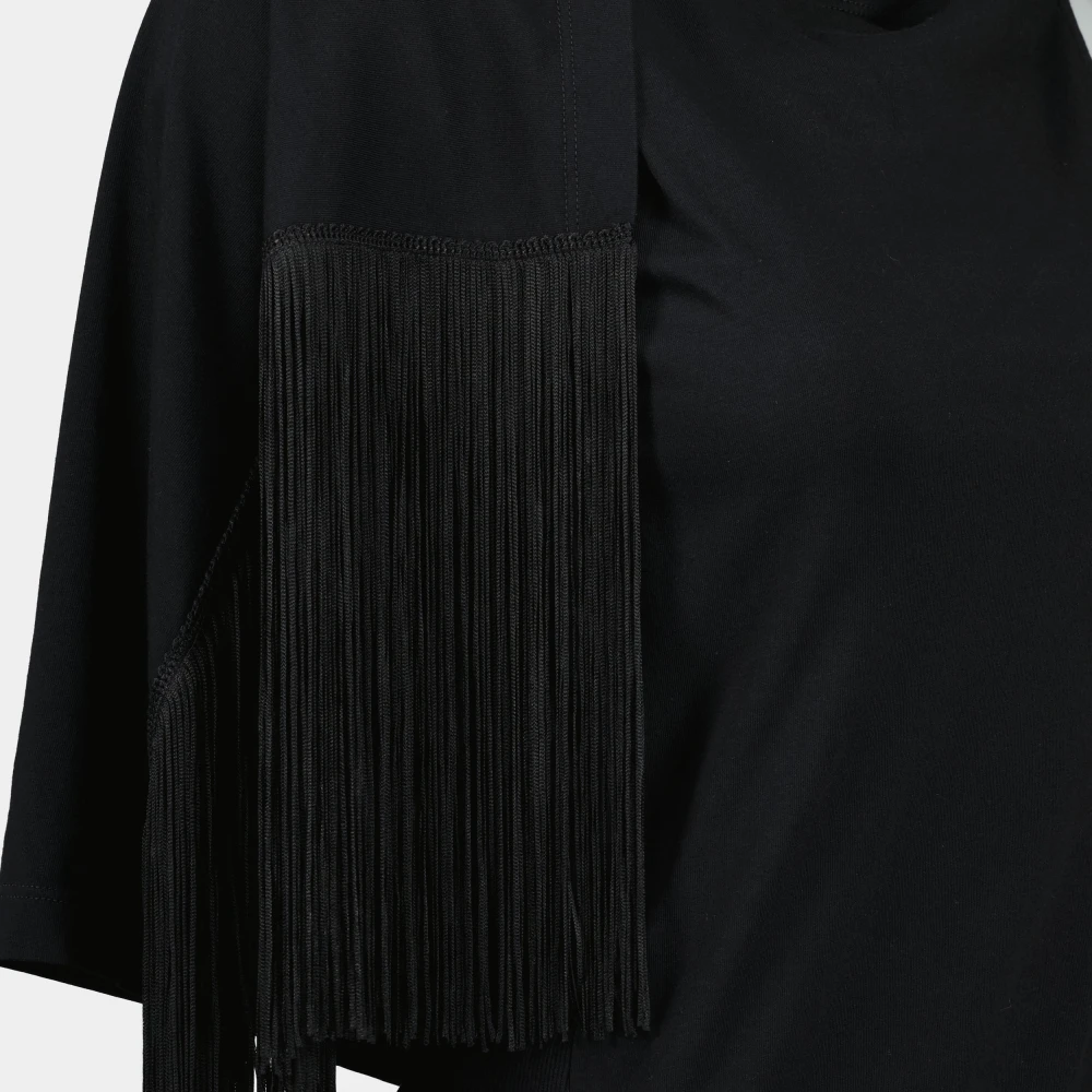 MM6 Maison Margiela Zwarte T-shirt met Franjes Black Dames