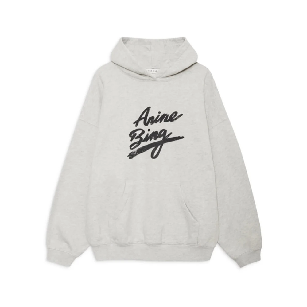 Anine Bing Handtekening Harvey Hoodie Oversize Katoen Grijs Gray Dames