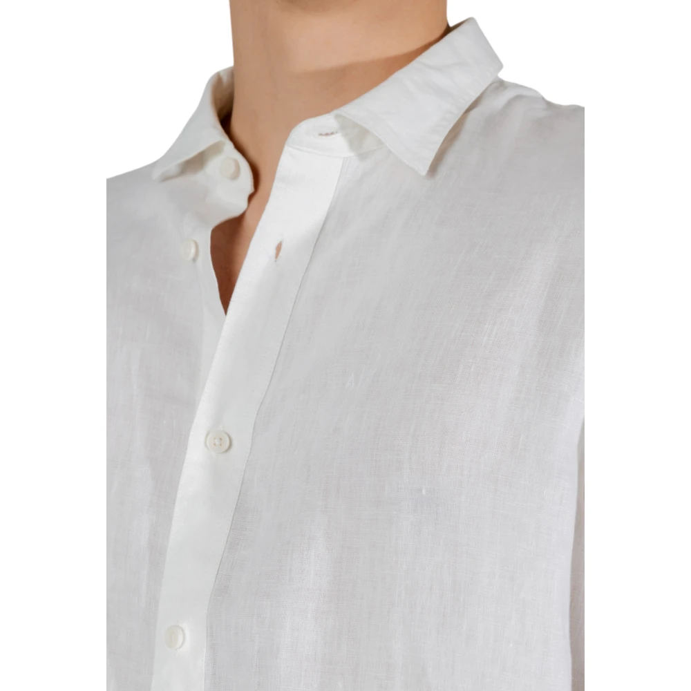 Armani Exchange Linen Overhemd met Lange Mouwen White Heren