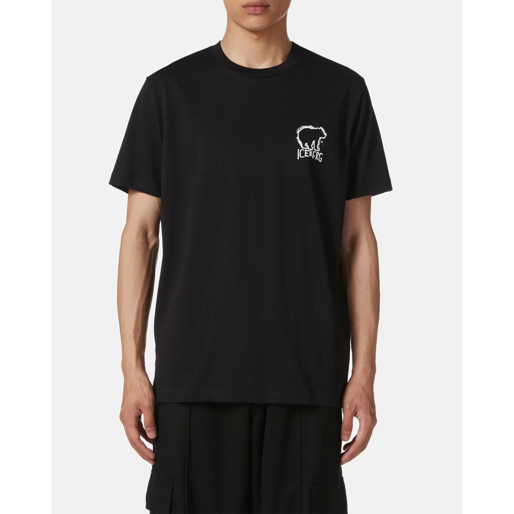 Iceberg Zwarte slim fit katoenen T-shirt met beerprint Black Heren