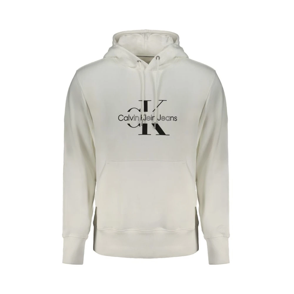 Calvin Klein , Hoodies, Male, White, 2XL, Brushed Hooded Sweatshirt With Central Pocket