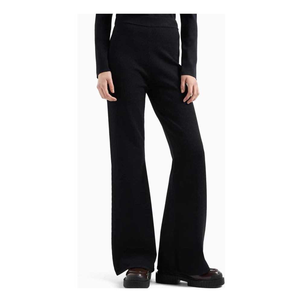 Armani Exchange Zwarte Palazzo Broek met Elastische Tailleband Black Dames
