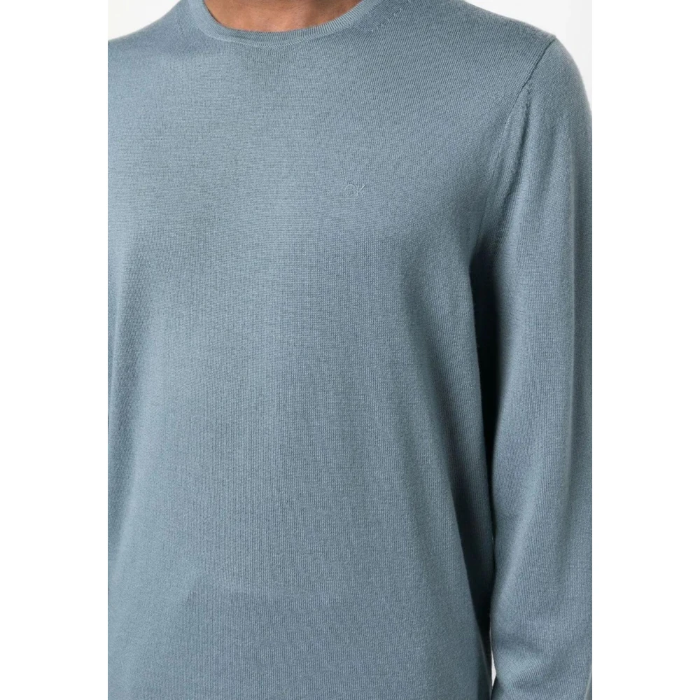 Calvin Klein Superior Wool Crew Neck Sweater Blue Heren
