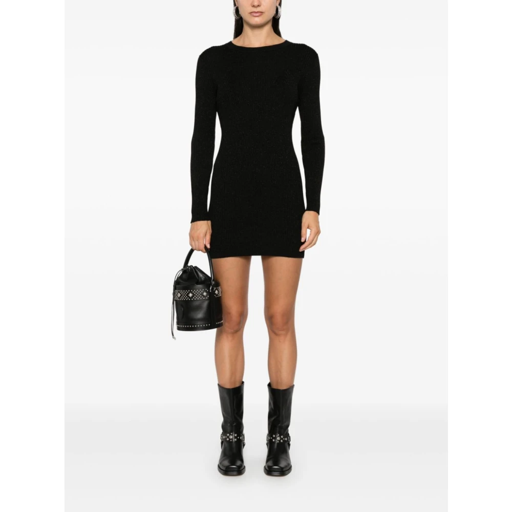 P.a.r.o.s.h. Zwarte Geribbelde Gebreide Lurex Jurk Black Dames