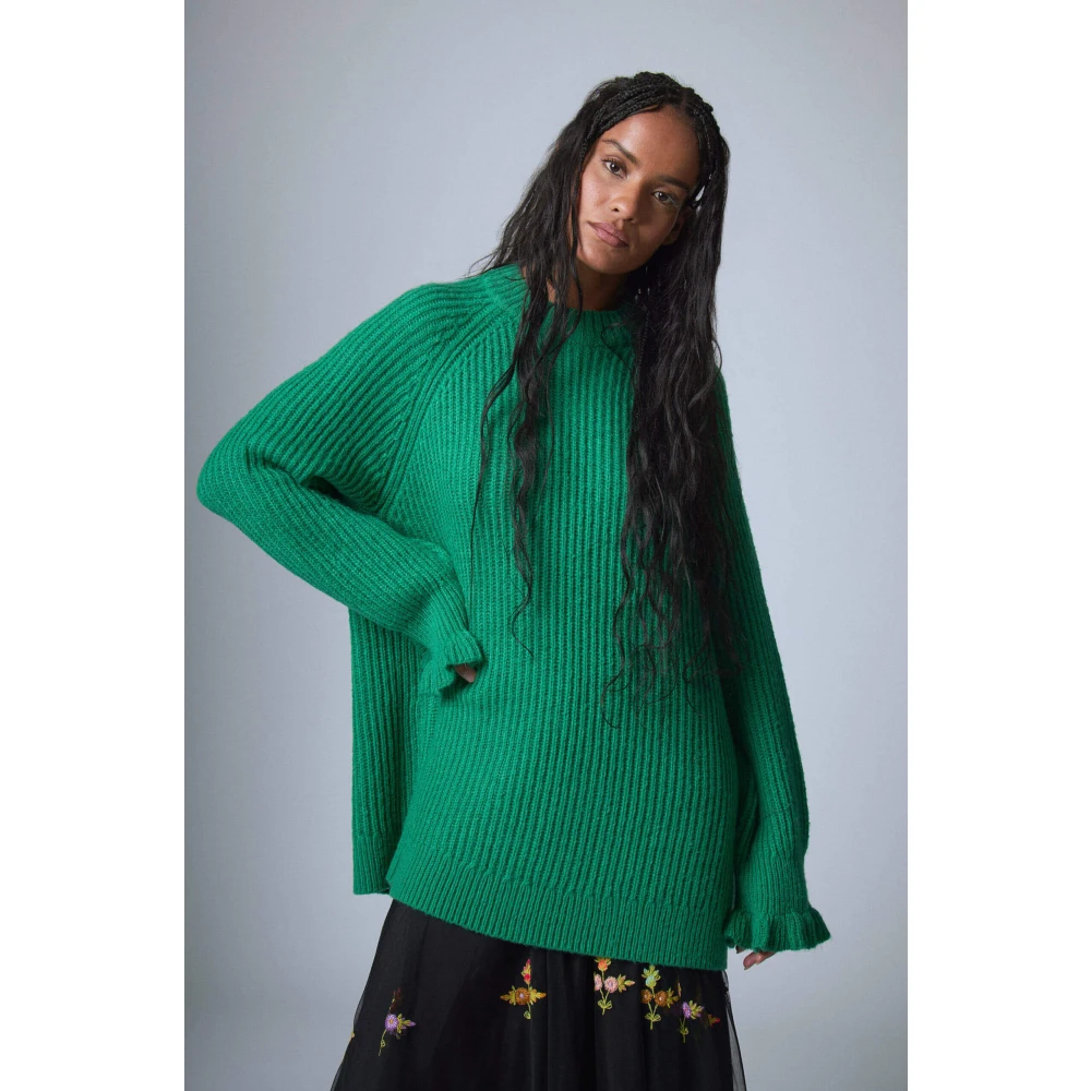 Manoush Ruffle Jersey Sweater Green Dames