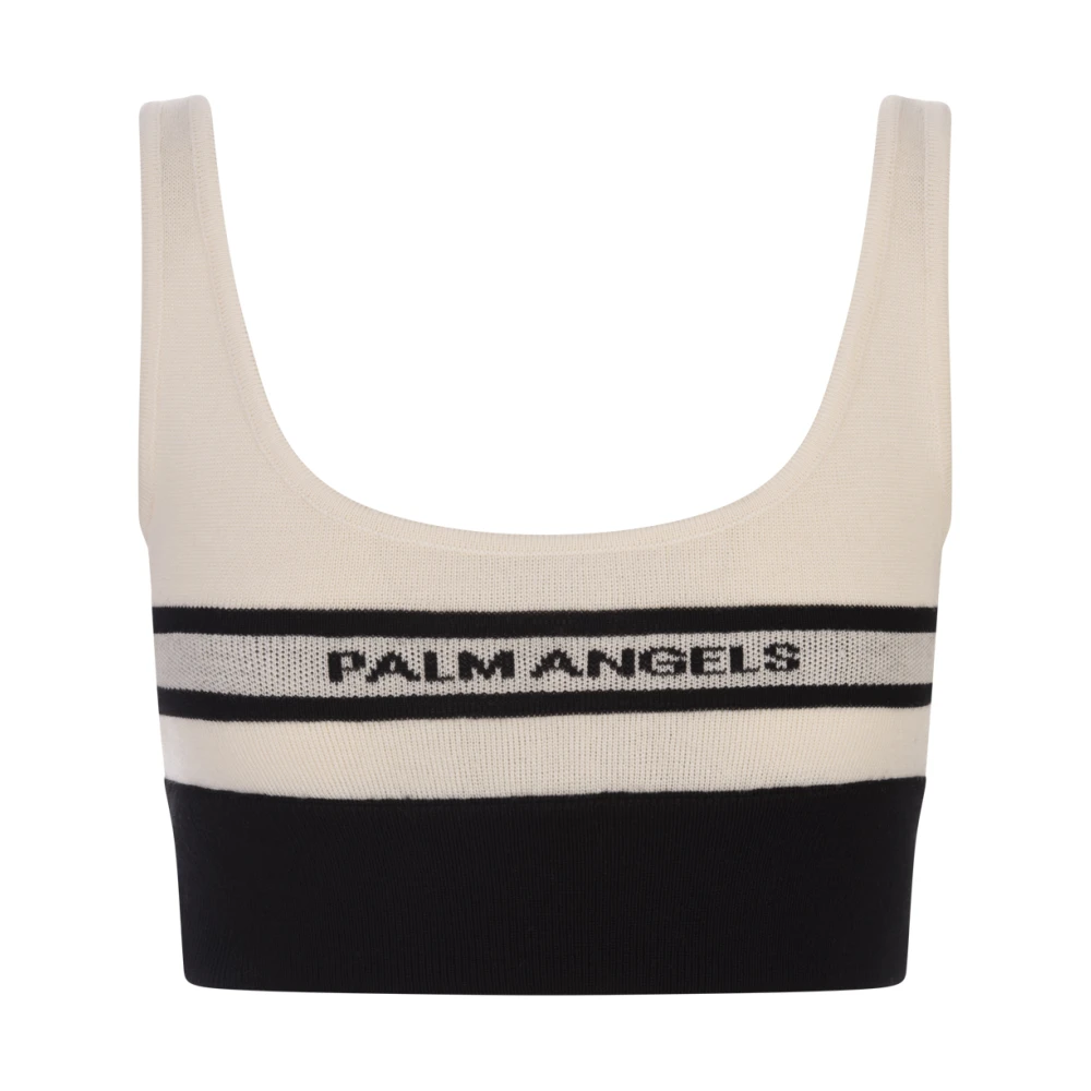 Palm Angels Vit Stickad Crop Top med Logotyp Multicolor, Dam