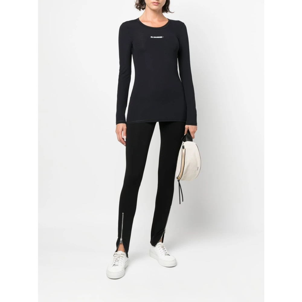 Jil Sander Zwart Crew Neck Logo Print Shirt Black Dames