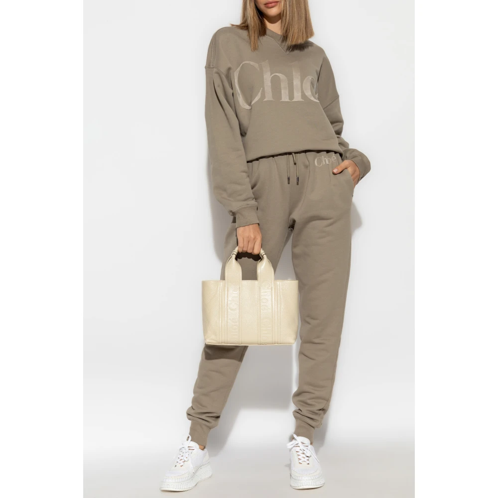 Chloé Sweatshirt met logo en fluwelen afwerking Gray Dames
