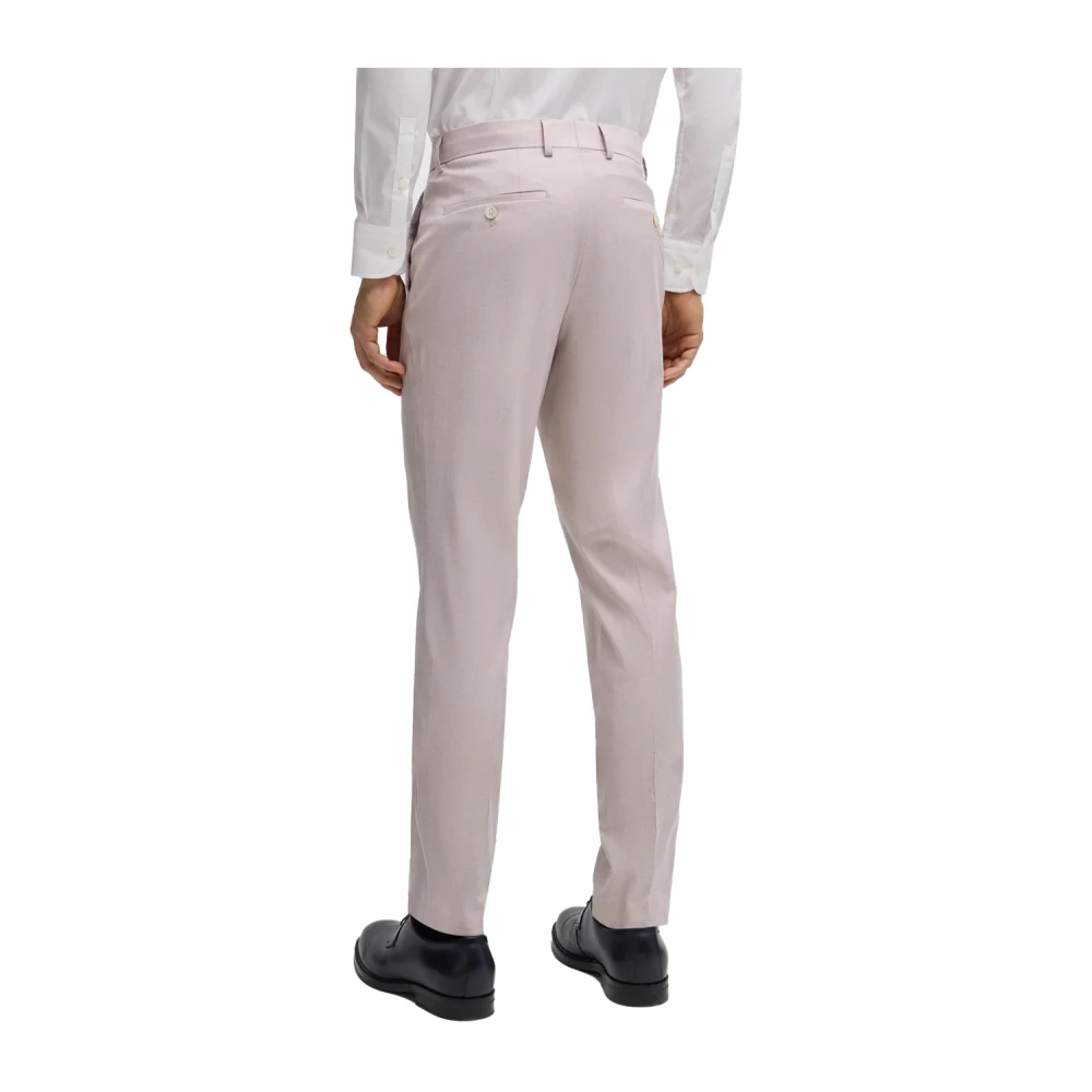 Hugo Boss Slim Fit Driedelig Wollen Pak Pink Heren