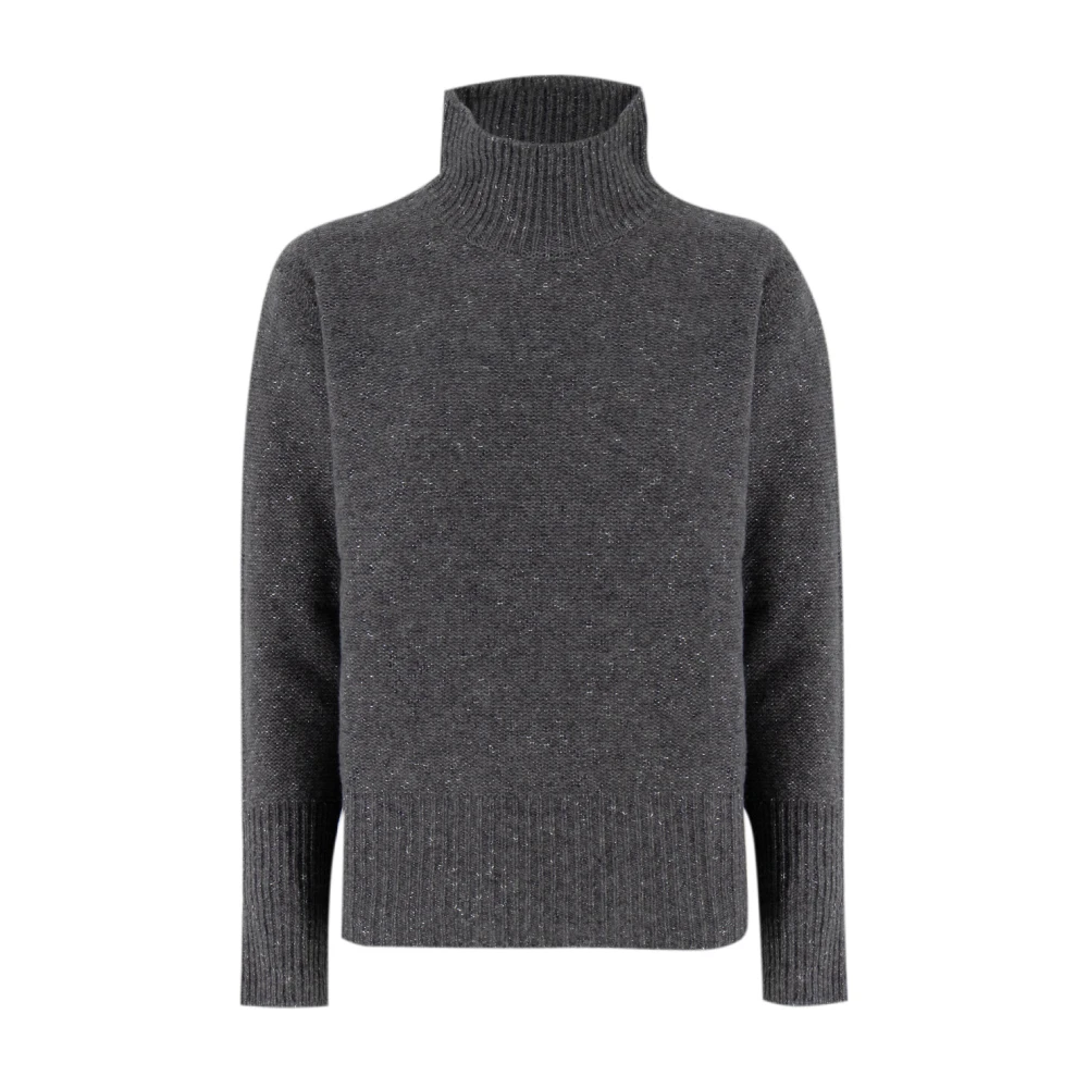 Le Tricot Perugia Mjuk Turtleneck Pullover i Fina Garn Gray, Dam