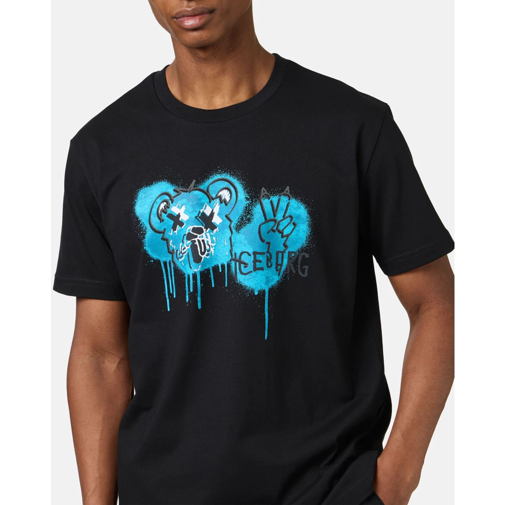 Iceberg Klassiek zwart regular fit wit katoenen jersey t-shirt Black Heren