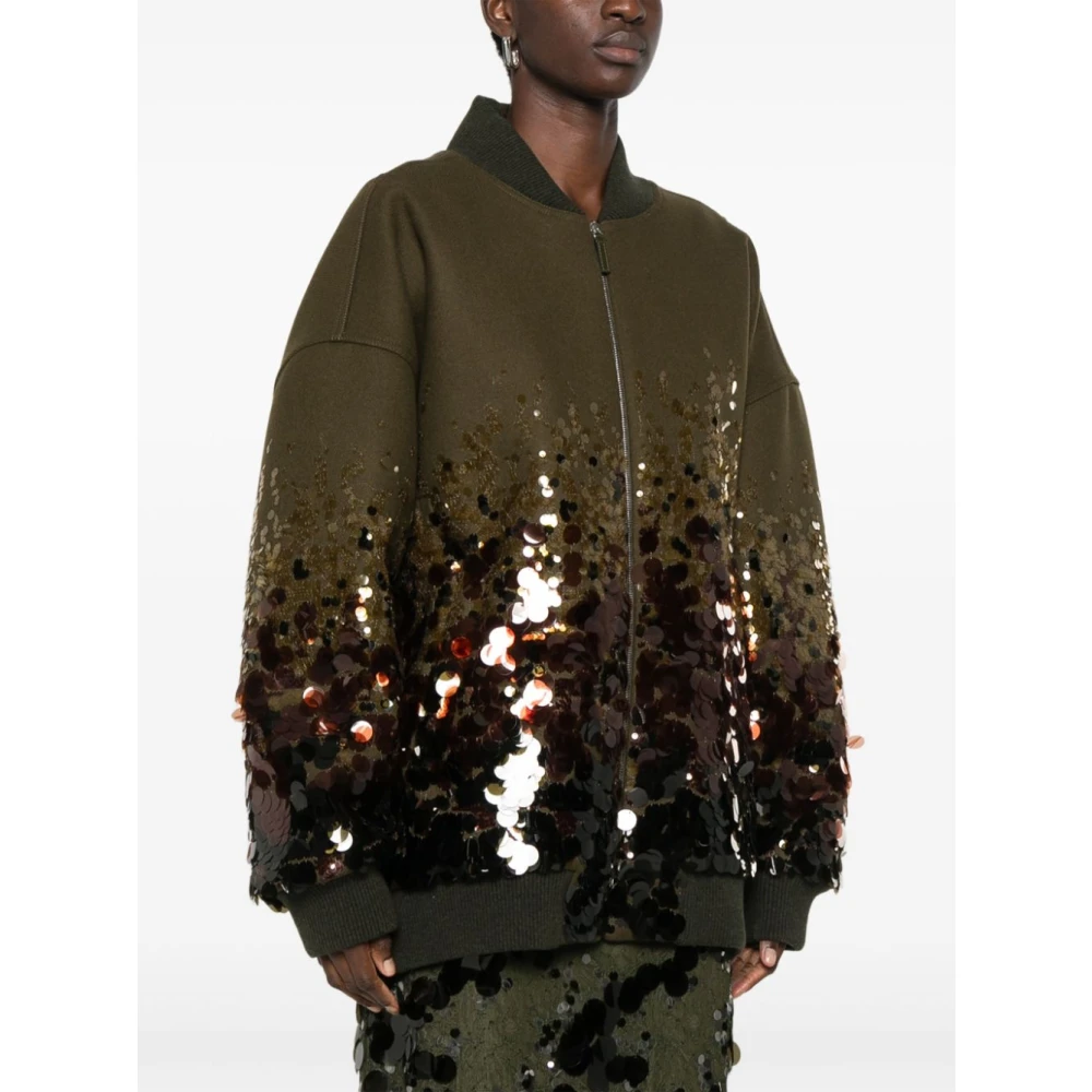 Gucci Groene Wol Pailletten Jas Green Dames