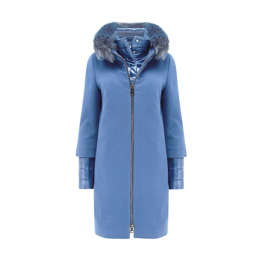 Herno Cashmere Jas met Vosbontkraag Blue Dames
