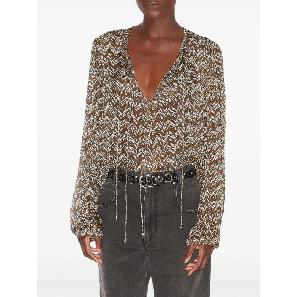 Isabel Marant Étoile Zwarte Abstract Patroon V-Hals Shirt Brown Dames