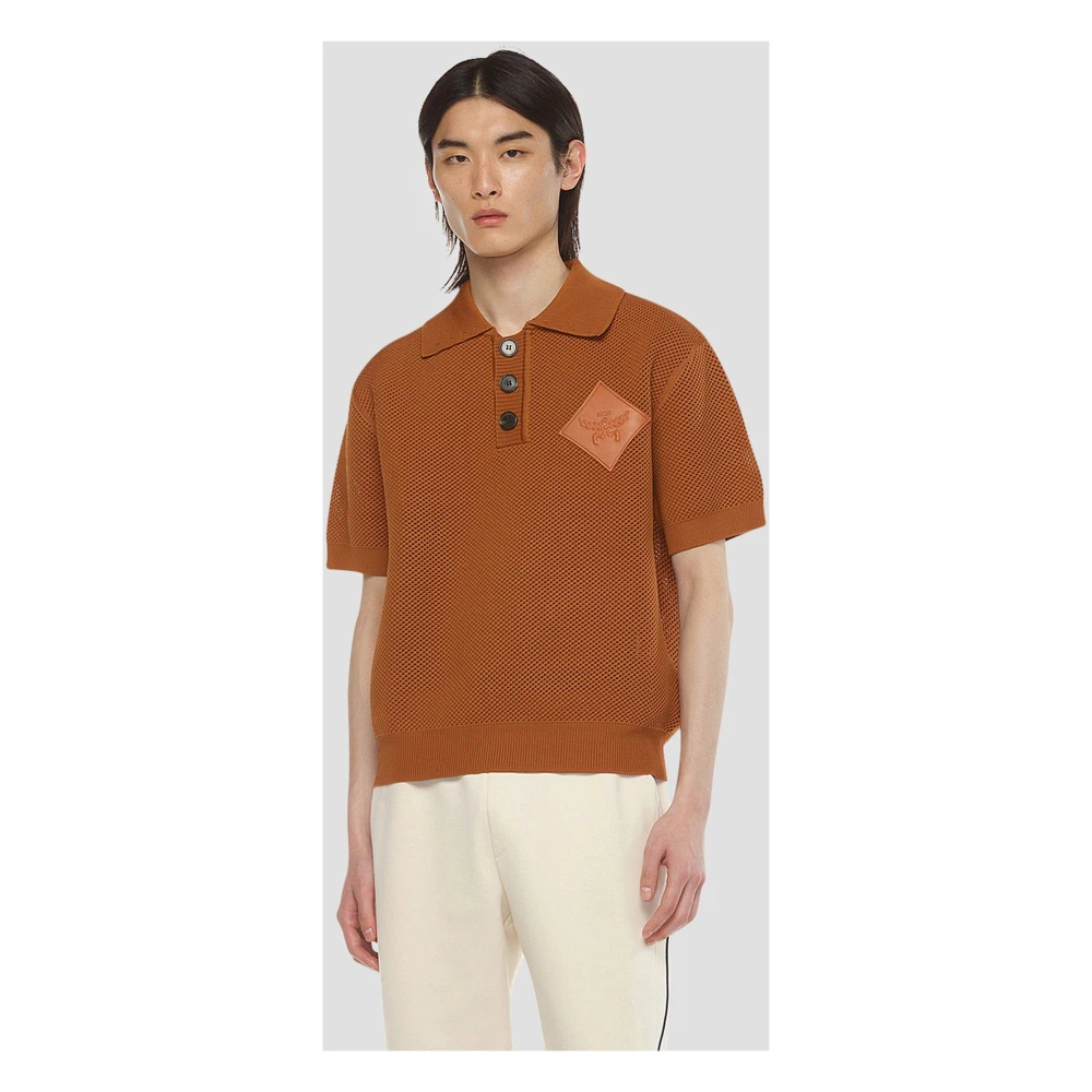 MCM Gebreide polo met logopatch Brown Heren