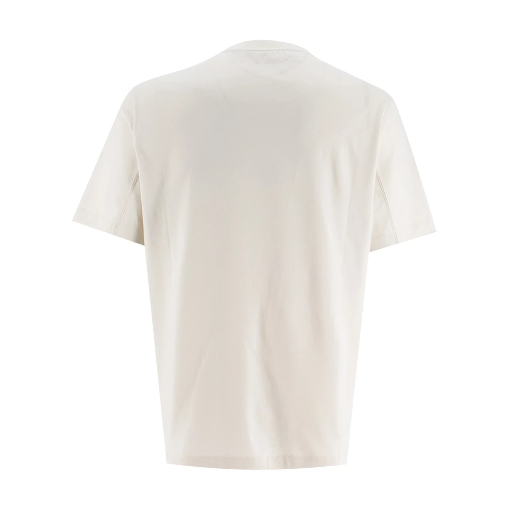 BRUNELLO CUCINELLI Lente Print Ronde hals Katoenen T-shirt White Heren