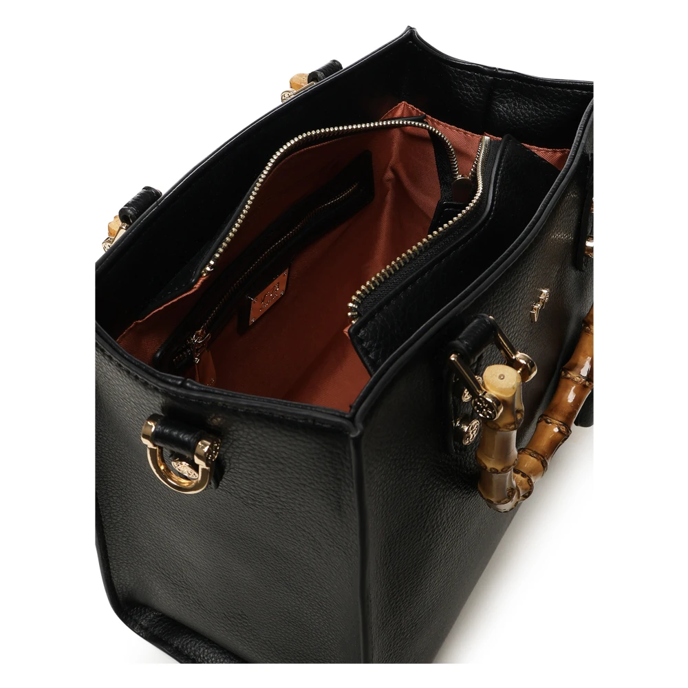 V73 Bamboe Handvat Zwarte Handtas Black Dames