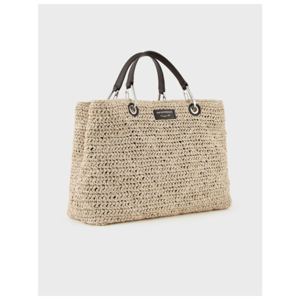 Emporio Armani Grote stro en imitatieleer tote tas Beige Dames