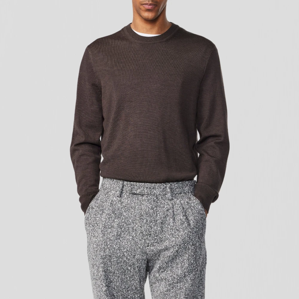 Nn07 Wollen Crewneck Sweater met Drop-Back Schouder Brown Heren