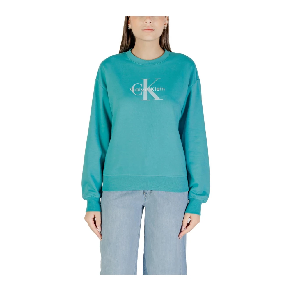 Calvin Klein Jeans Women's Blue Printed Round Neck Sweatshirt Extra Small