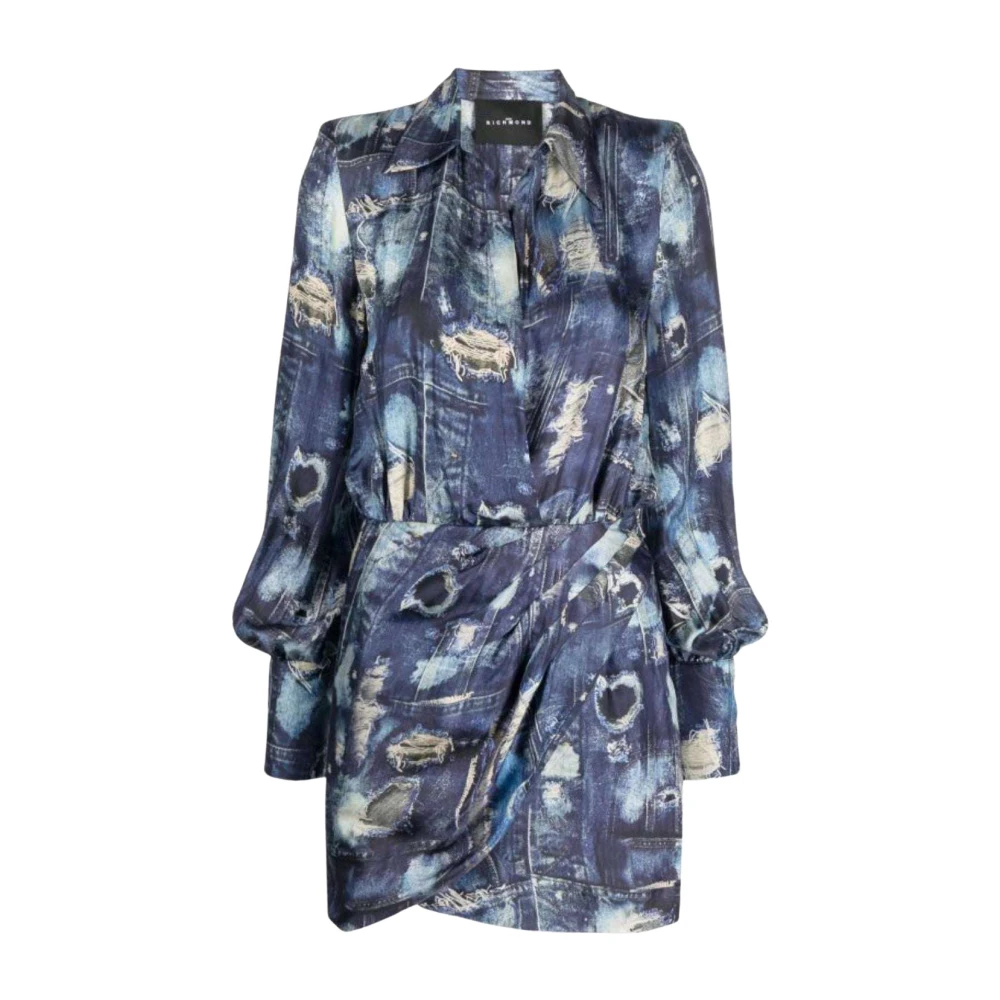 John Richmond Kort klänning med ikoniskt denim catwalk-mönster Blue, Dam