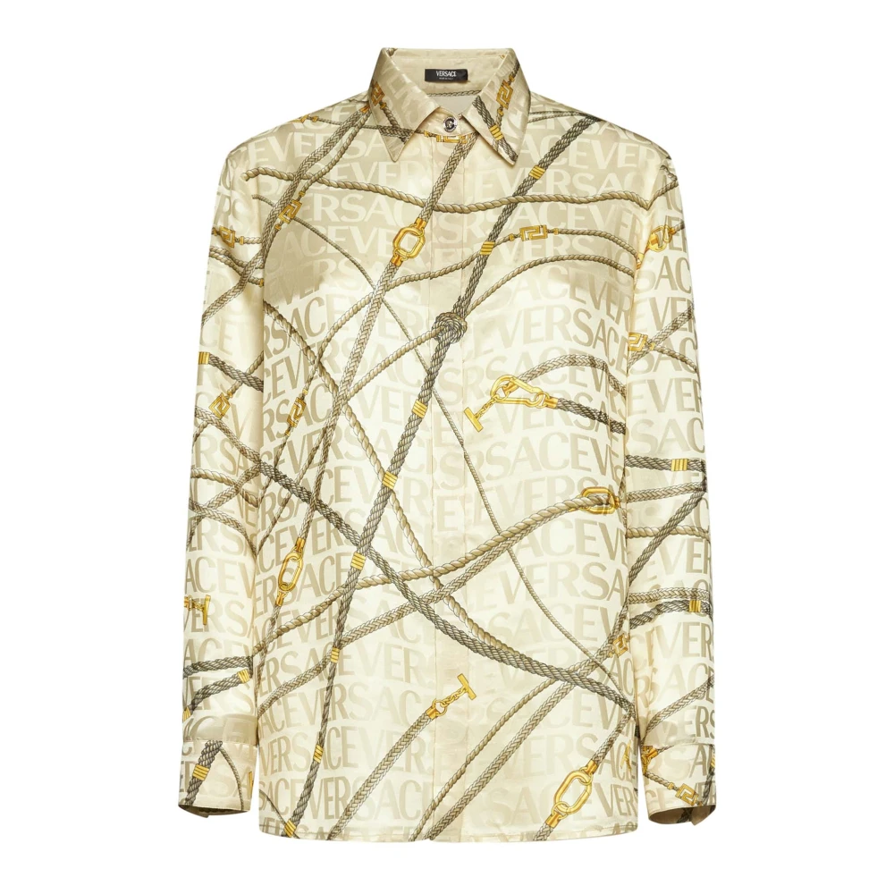 Versace Satin Jacquard Logo Print Skjorta Multicolor, Dam