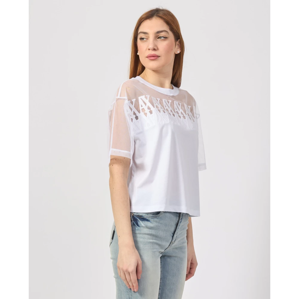 Armani Exchange Witte Transparante Schouder T-shirt White Dames