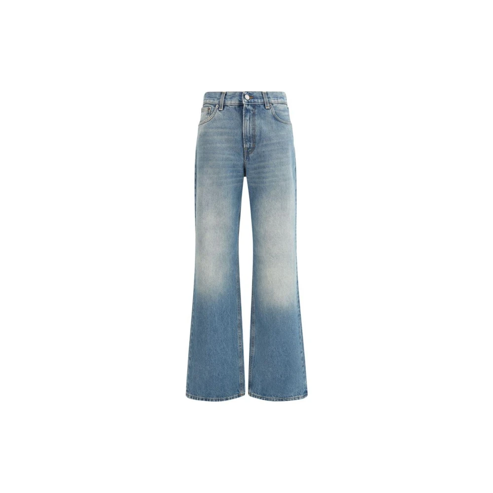 Haikure Women's Blue Wide Jeans,, Wide-Leg Cotton Jeans With Logo Patch W24