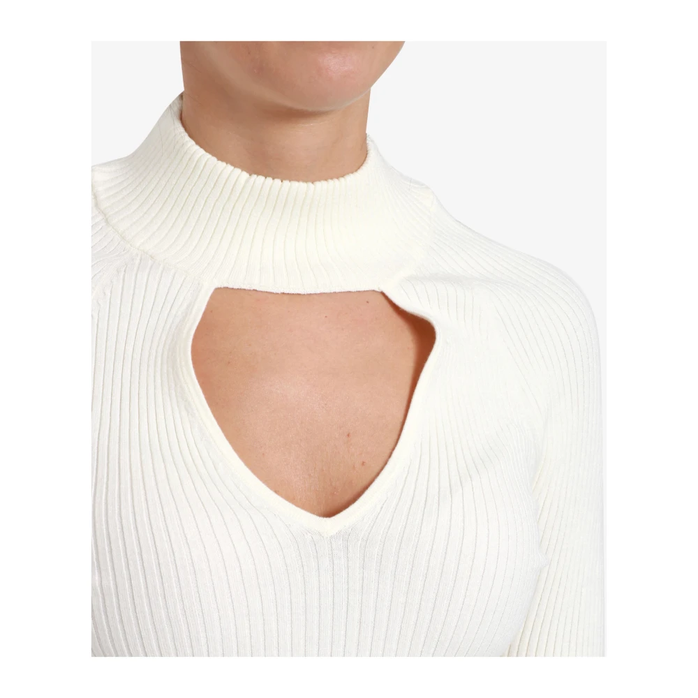 Kaos Ribgebreide Hoge Hals Trui Beige Dames