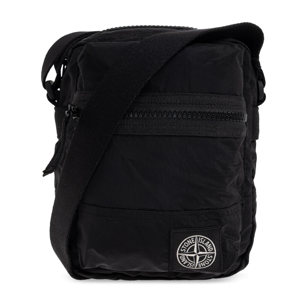Stone Island Black Cross Body Messenger, Male, One Size, Shoulder Bag With Logo Patch