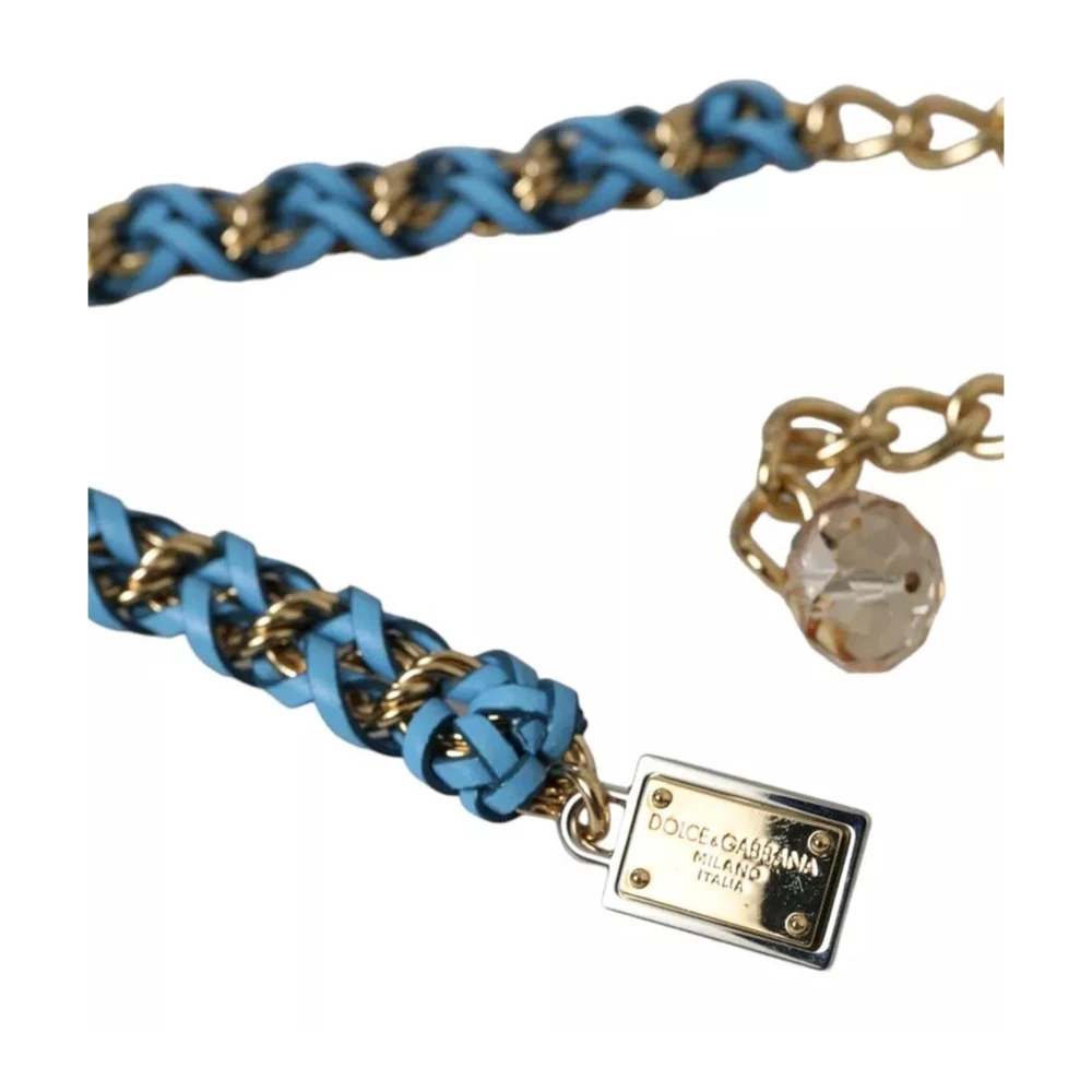 Dolce & Gabbana Blauwe Gevlochten Gouden Ketting Taille Riem Blue Dames