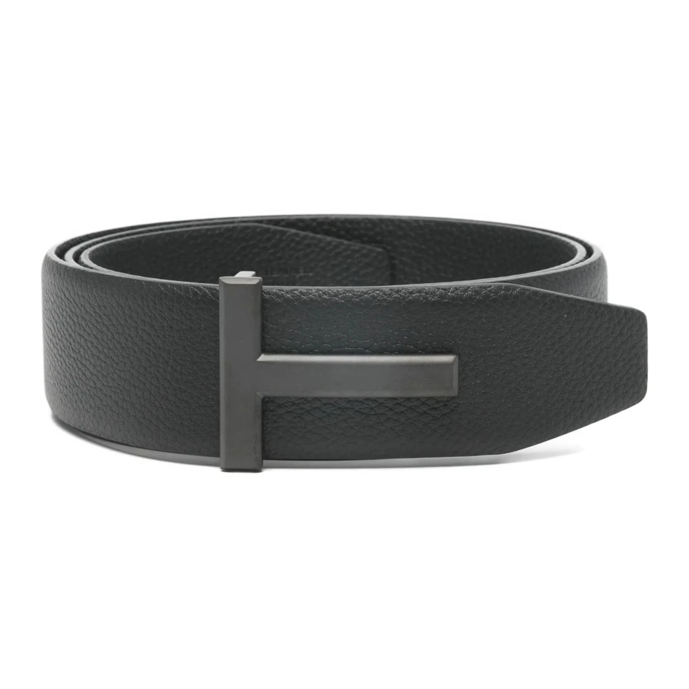 Tom Ford Men's Black Grain Leather T Icon Belt - Belts - 100 Cm - Accessories