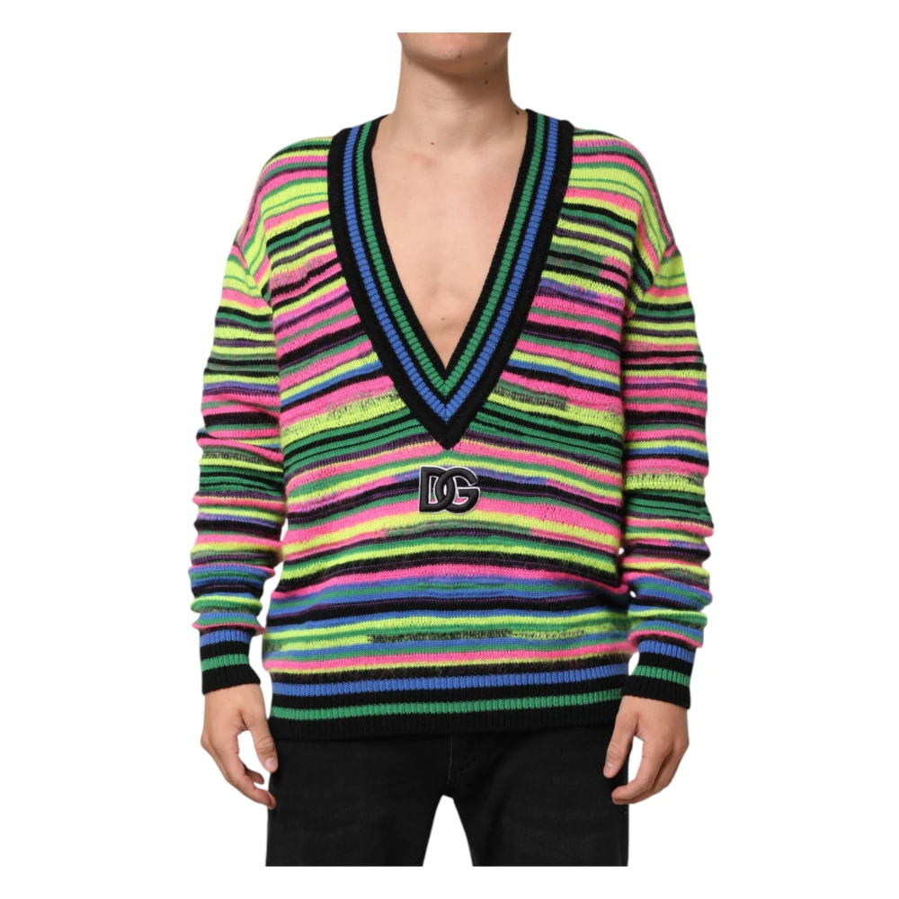 Dolce & Gabbana Men's Multicolor V-Neck Knitwear, M, Dg Logo V-Neck Knit Jumper