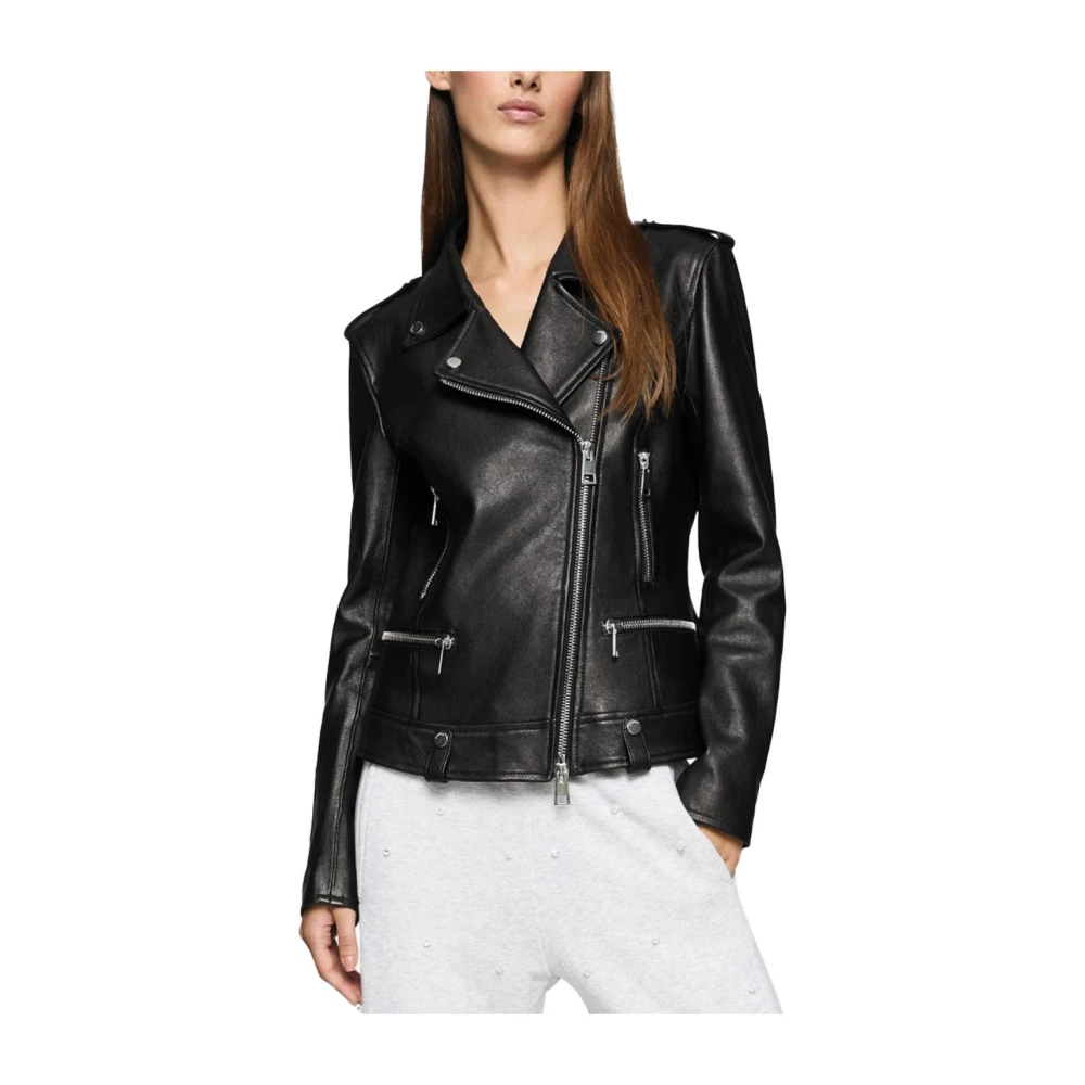 Dondup Asymmetrische ritsjas met gewatteerde zoom Black Dames