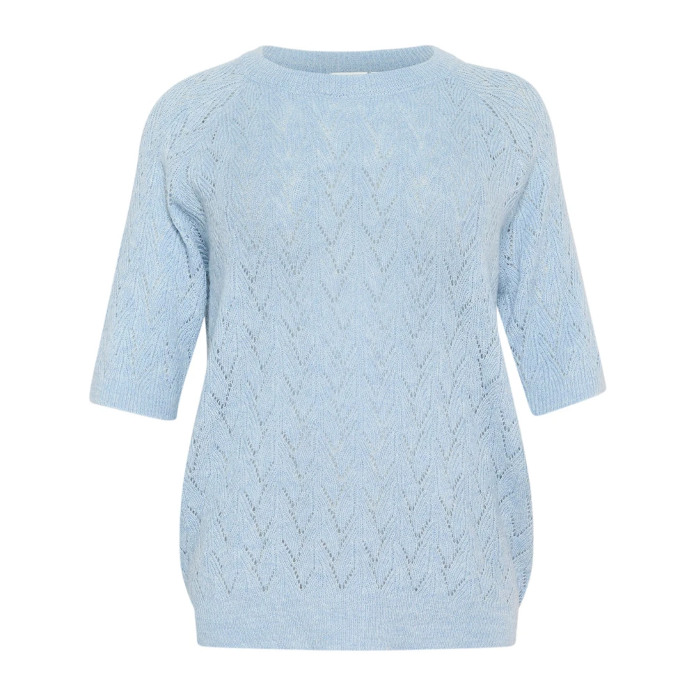 Kaffe Curve Blauwe Melange Gebreide Trui met Boothals Blue Dames