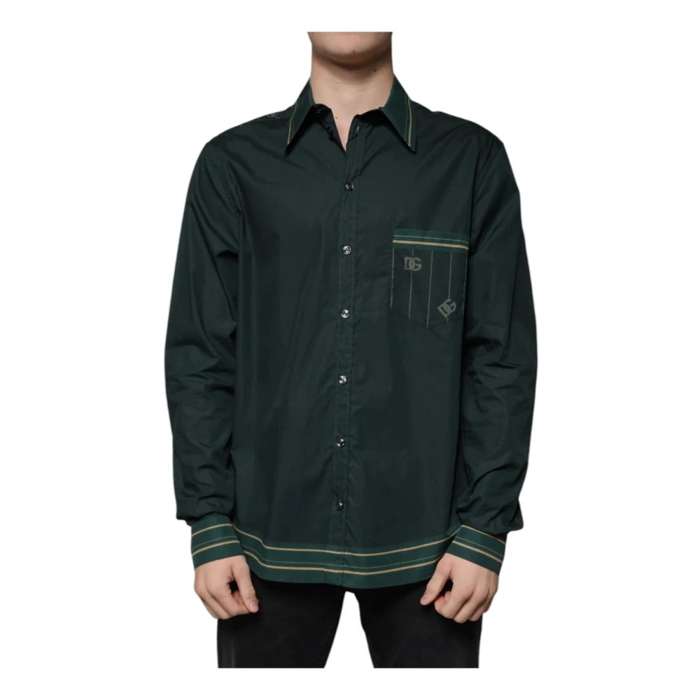 Dolce & Gabbana Men's Green Casual Shirts,, Logo Print Casual Shirt 3XS