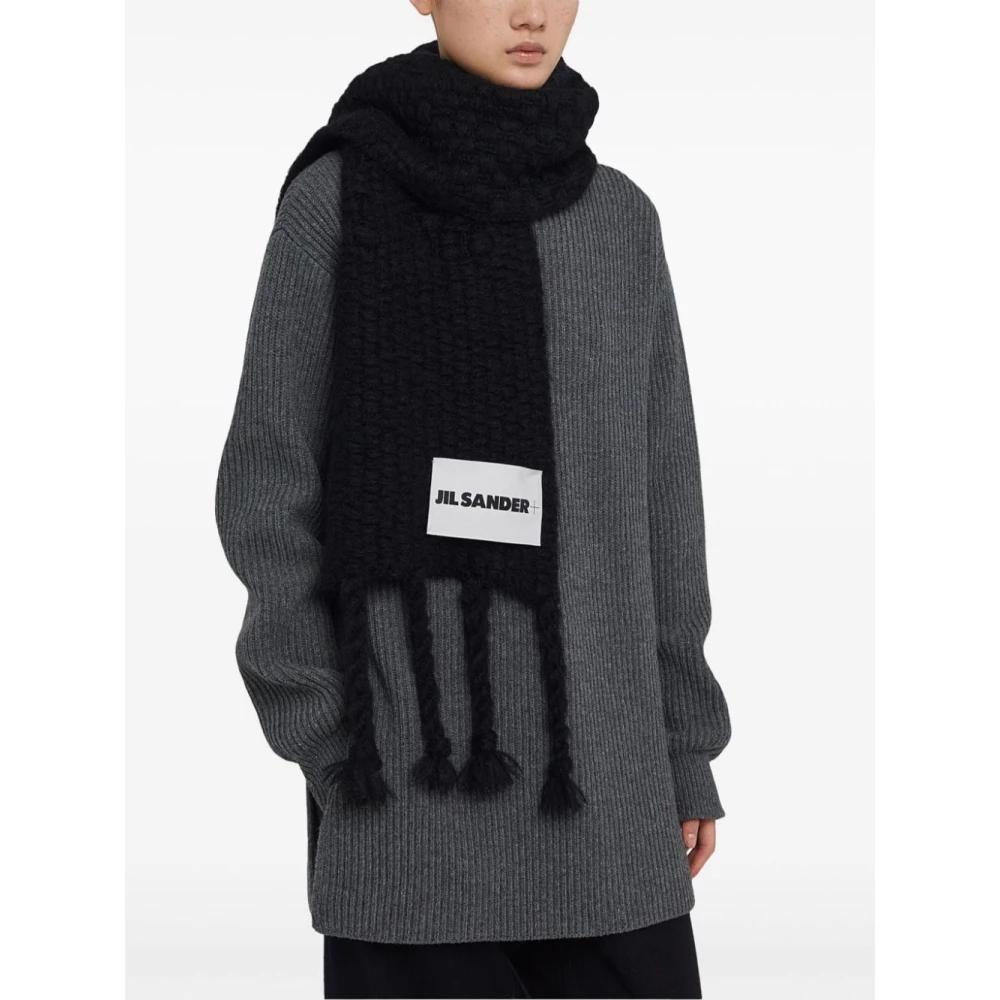 Jil Sander Zwart Gebreide Sjaal met Franjes Black Dames