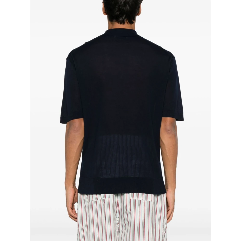 Laneus Blauwe Polo Shirt Geribbelde Manchetten Blue Heren