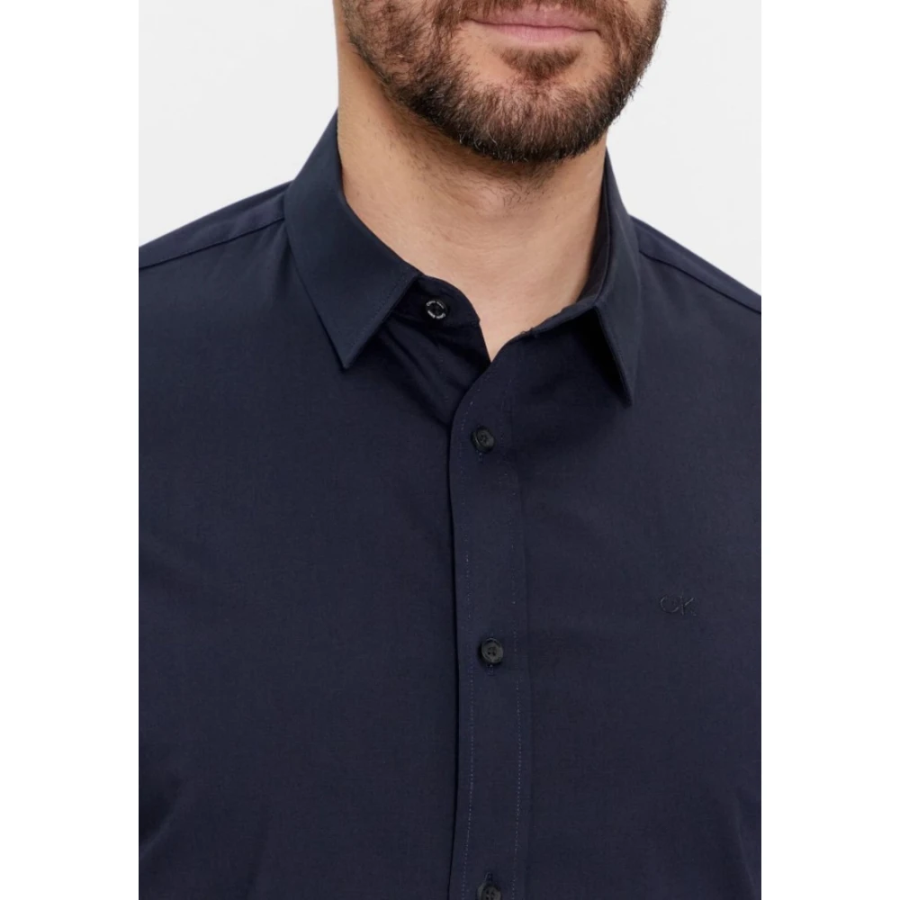 Calvin Klein Stretch Slim Poplin Overhemd Blue Heren