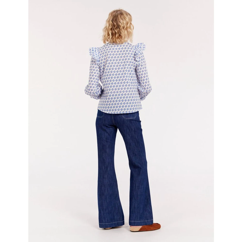 Ines De La Fressange Paris Moderne Gerimpelde Katoenen Top Blue Dames